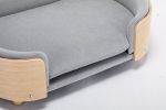 Scandinavian style Elevated Dog Bed Pet Sofa With Solid Wood legs and Bent Wood Back, Velvet Cushion,Mid Size Light Grey