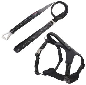 Pet Life 'Geo-prene' 2-in-1 Shock Absorbing Neoprene Padded Reflective Dog Leash and Harness (Color: black, size: medium)