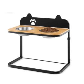 Raised Pets Cats Dog Feeding Station Elevated Pet Feeder (Color: Black & Natural, Type: Style A)