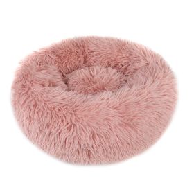 Small Large Pet Dog Puppy Cat Calming Bed Cozy Warm Plush Sleeping Mat Kennel, Round (Color: pink, size: 16in)