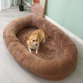 Pet Pad Plush Winter Warm Large Pet Bed Removable And Washable (Option: Khaki-180X105X32CM)