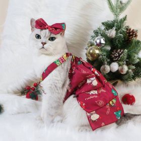 Spring And Summer Dog Clothes Cat Clothing Pet Cotton Floral Slip Dress Mesh Skirt Dress (Option: Wine Red Christmas Dress-S)