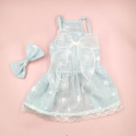 Spring And Summer Dog Clothes Cat Clothing Pet Cotton Floral Slip Dress Mesh Skirt Dress (Option: Light Blue XINGX-M)